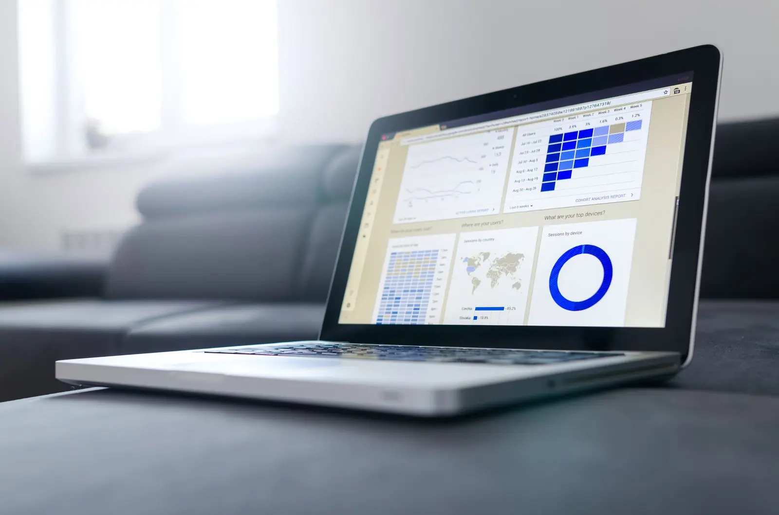 Laptop showing a website analytics dashboard