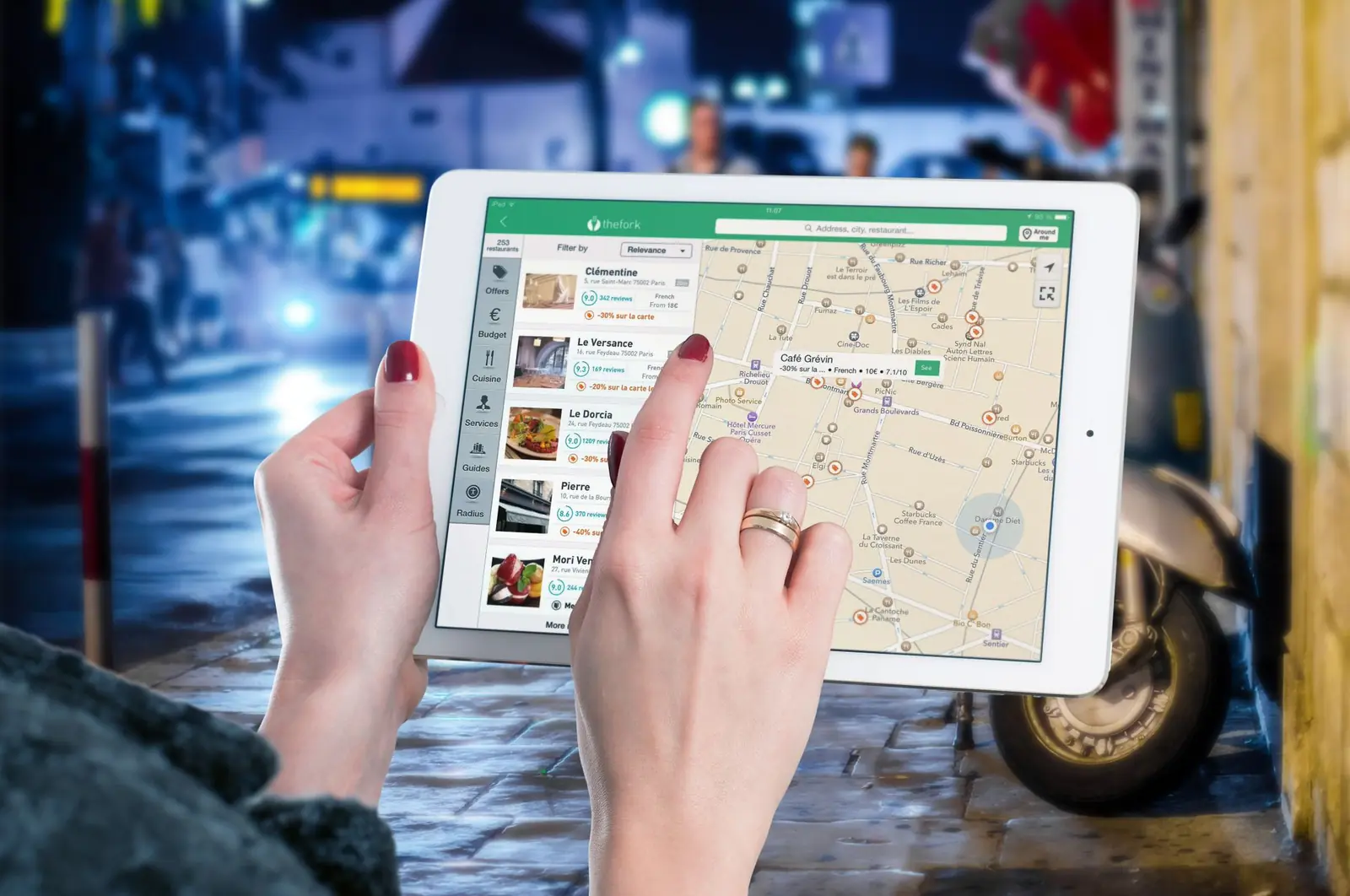 Local search results on a map on a tablet